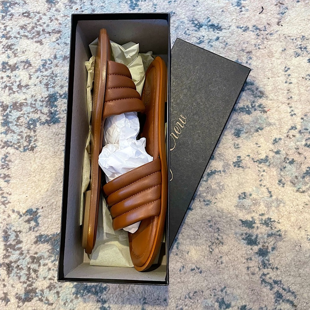 J. Crew- Sorrento padded leather sandals in rich caramel. Never been worn.